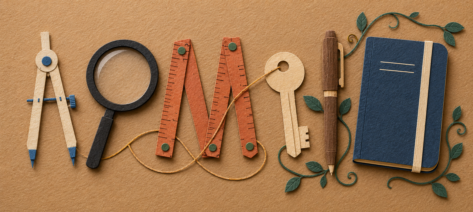 A paper collage tool board with AI notes, comparison cards, and workflow markers.